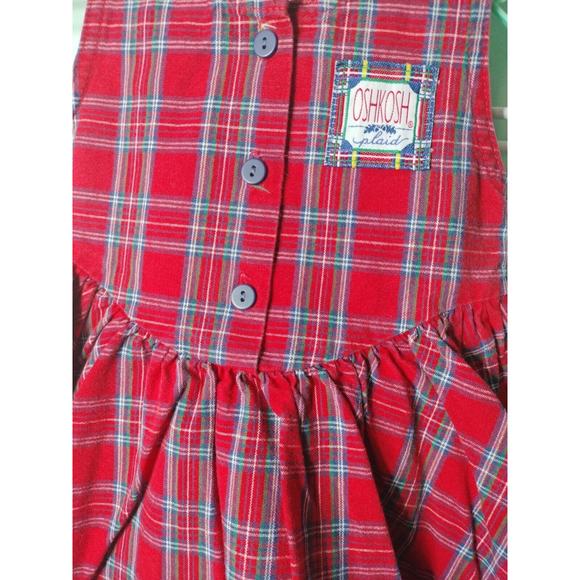 Vintage OshKosh B’Gosh Plaid Tartan Red Dress 12 Months Cotton - Picture 2 of 7